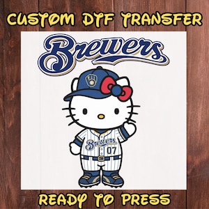 Hello Kitty Brewers DTF Transfer, Kitty Milwaukee Baseball Iron On, Baseball Mom Sports Gift, Retro Baseball Cartoon Heat Press