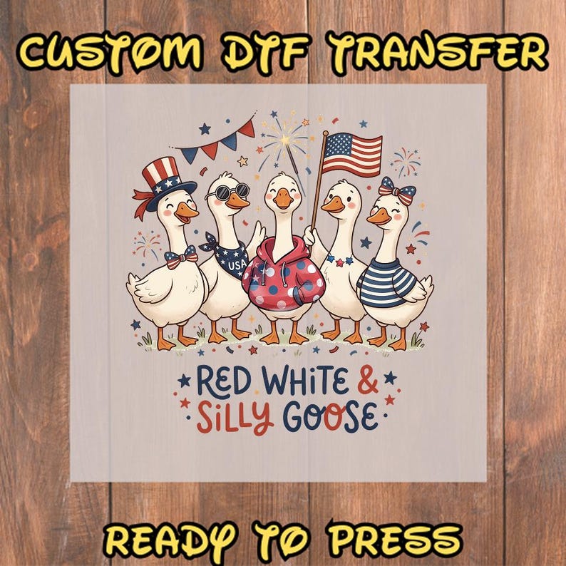 Silly Goose 4th of July DTF Transfer, Independence Day Iron On, Funny Patriotic Transfer