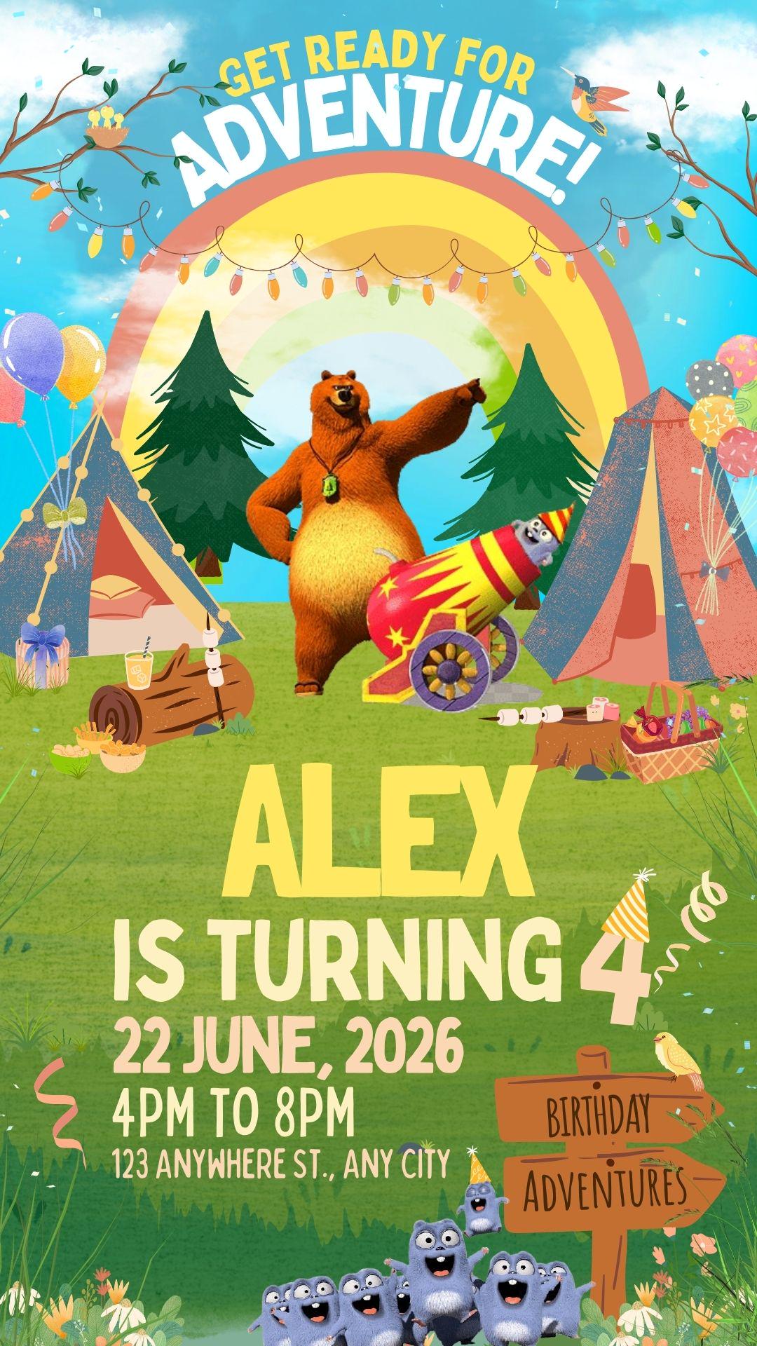 Birthday Party Invitation Grizzy and The Lemmings