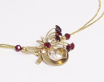 Vintage Ruby Red and Gold Special Occasion Necklace