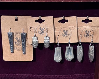 Boucles D'oreilles Cuillères Miniatures Argenté Avec Strass - Vintage XXème Siècle - Occasion