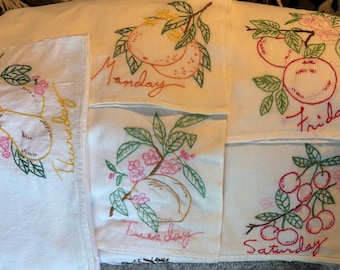 Vintage embroidered tea towel set