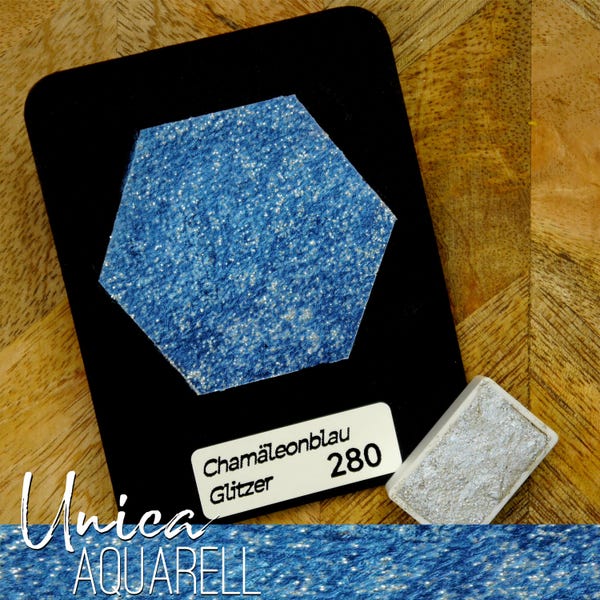 1/1 pan of handmade artist watercolor paint "Chameleon Blue Glitter" No. 280, highly pigmented, lightfast, for vibrant works of art