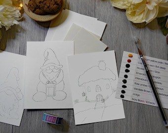 AquaArtBox light - Zwerge , Art Supplies Box, Kunstbox, Aquarellbox, Aquarellset, Malvorlagen, Dot Card, Kunstmaterial, Aquarellfarbe