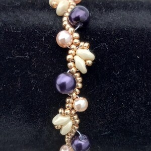 Hand beaded purple and pink pearl vine bracelet