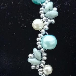 Hand beaded aqua pearl vine bracelet