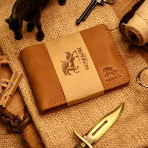 Cartera de cuero para hombre / Cartera de cuero plegable / 100 % cuero genuino de grano completo / Delgada y minimalista / Regalo perfecto para él