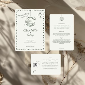 Hochzeitseinladungs-Bundle | Illustrierte Hochzeitssuiten | Alte Geldästhetik | Einladung + Antwortkarte + Detailkarte