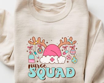 Christmas Nurse Squad Sweat, Reindeer Christmas Tee, Nurse Team Party Shirt, Christmas Nursing Sweat,Cute Nurse Life Tee,Xmas Gift for Nurse