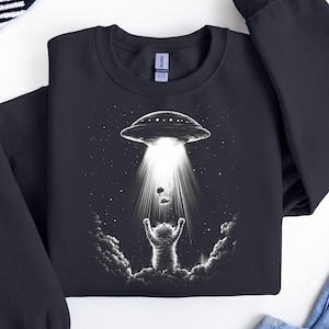 UFO Katze Sweatshirt, Retro Vintage Kitty Katze Ufo Sweat, lustiges Katzen Sweatshirt, Alien Sweatshirt, trendiges Frauen UFO Sweatshirt, lustiges Katzengeschenk