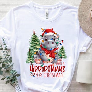 Camiseta &quot;Eu quero um hipopótamo para o Natal&quot;, camiseta &quot;Luz de Natal de hipopótamo&quot;, camiseta &quot;Hipopótamo de Natal&quot;, camiseta fofa de Natal, presente de inverno