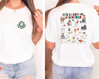 12 Cats of Christmas Shirt, Holiday Cat Breeds Tee, Festive Front and Back Tshirt, Xmas Pet Lover Shirts, Seasonal Outfits Cozy Winter Style
