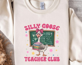 Cute Silly Goose Teacher Club Goose Reading Book Sweat, Goose University Sweat, Teacher Gift, Goose Fan, Silly Goose Tee, Reading Teacher