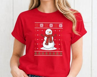 Snowman Christmas T-Shirt, Festive Winter Graphic Tee, Unisex Holiday Top