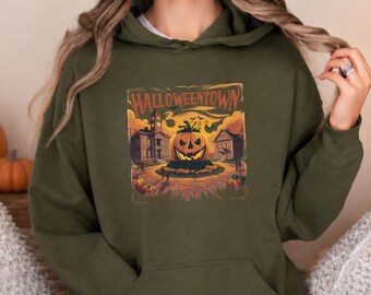 Sudadera con capucha estampada de calabaza de Halloweentown, jersey retro de temporada de Halloween