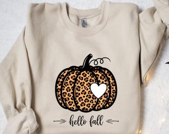 Hello Fall Sweatshirt, Leopard Pumpkin Sweat, Cheetah Pumpkin Sweat, Thanksgiving, Thankful Sweat, Fall Sweat, Hello Pumpkin,Family Matching