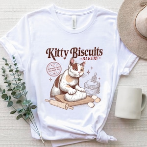 Cat Biscuit Shirt, Cute Kitty Biscuits Bakery Retro Style Graphic Tee, Funny Cat Baking Gifts for Her, Cat Lover Baker Tshirt, Kitten TShirt