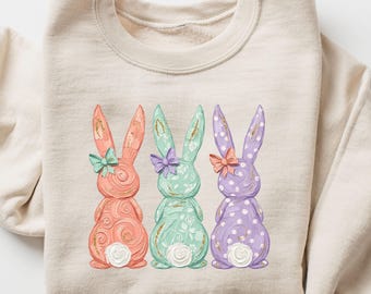 Cute Easter Bunny Sweatshirt, Pastel Bunny Crewneck,Spring Rabbit Sweat for Women, Cottagecore Easter Outfit,Soft Cozy Pullover,Easter Lover