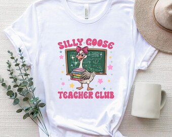 Cute Silly Goose Teacher Club Goose Reading Book T-Shirt, Goose University, Teacher Gift, Goose Fan, Silly Goose Tee, Reading Teacher Shirt