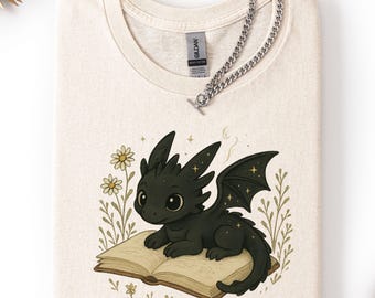 Floral Dragon Book Shirt, Fantasy Book Lover Tee, Enchanting Floral Dragon Tee, Bookish Dragon Shirt, Dragon Lover Gift, Dragon and Flowers