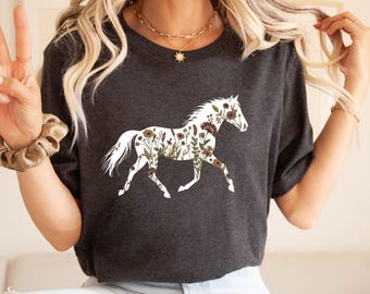 Horse Shirt,Horse With Botanical Flowers, Horse Lover Shirt, Farmer Shirt, Floral Horse Shirt, Gift For Horse Lovers, Boho Horse,Animals Tee