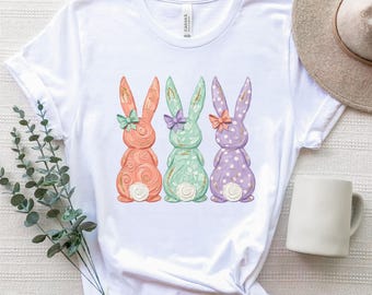 Cute Easter Bunny Shirt, Pastel Bunny Graphic Tee, Spring Rabbit T Shirt for Women, Cottagecore Easter Outfit, Soft Spring Top,Lover Shirt