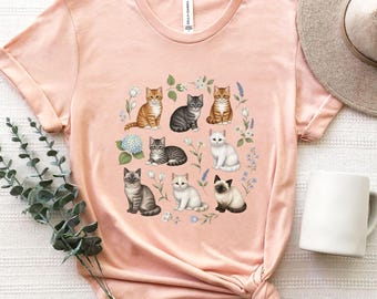 Cottagecore Cat Shirt, Vintage Cat T Shirt, Cottagecore Clothes, Cat Lover Gift, Kittens and Pressed Flower Shirt, Goblincore Shirt