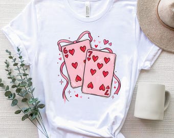 Valentine Playing Cards Shirt, Cute Love Card T-Shirt, Romantic Pink Hearts Design,Love Aesthetic Tee, Preppy Six Seven Valentine Card Tee