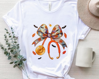 Coquette Halloween Nurse Shirt, Spooky Stethoscope Bow Nursing Tee, Halloween Vibes Nurse Shirt, Spooky Season Nursing Student T-shirt