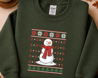 Snowman Christmas Sweatshirt, Festive Holiday Crewneck Pullover (Unisex)