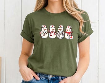 Christmas Nurse T-Shirt, Snowman Healthcare Holiday Tee, Medical Gift for RN LPN CNA