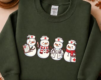Christmas Nurse Crewneck, Snowman Healthcare Holiday Pullover (Unisex Fit)