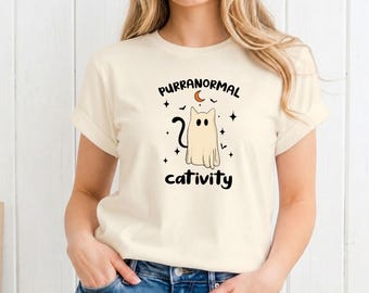 Purrnormal Ghost Cat T-Shirt, Spooky Halloween Cat Lover Tee (Unisex)