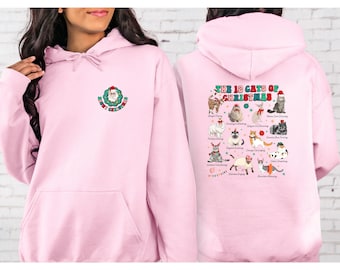12 Cats of Christmas Sweat, Holiday Cat Breeds Hoodie with Front and Back Hoodie, Festive Winter Sweatshirt,Seasonal Sweater,Cozy Pet Lover