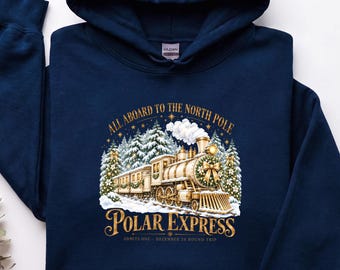 North Pole Train Sweatshirt Hoodie, Vintage Christmas Railway Sweatshirt, Holiday Pullover