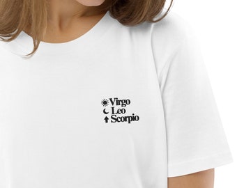 Custom ASTROLOGY BIG 3 embroidered organic t-shirt