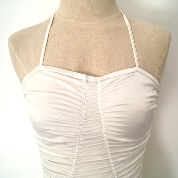 Vintage Swimsuit White Ruched One Piece