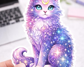 Galaxy Cat PNG | Cosmic Kitten Clipart, Pastel Moon Design (Digital Download)