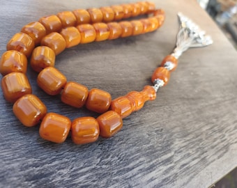 Grote oude oranje bakeliet Duitse formule kersen amberkralen, Tesbih, Tasbih, Misbaha, Tasbeeh, bidkralen, My Father-collectie n80