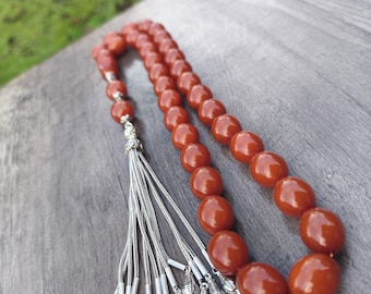 Grote oude rode bakeliet Duitse formule kersen amberkralen, Tesbih, Tasbih, Misbaha, Tasbeeh, bidkralen, My Father-collectie n76