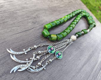Grote oude groene bakeliet Duitse formule kersen amberkralen, Tesbih, Tasbih, Misbaha, Tasbeeh, bidkralen, My Father Collection n77