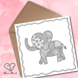 Tarjeta con elefante dibujado a mano