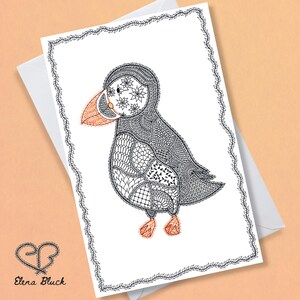 Carte Doodle macareux dessinée à la main