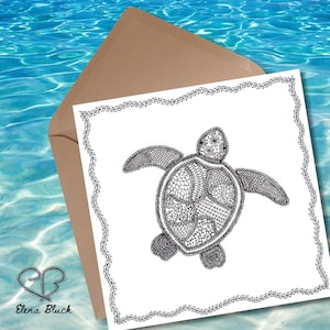 Carte tortue doodle dessinée à la main