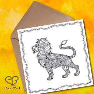 Cartão de Leão Rabisco Desenhado à Mão