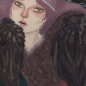 Sirin Art Print - Slavic Mythology-Inspired Illustration of Mystical Bird-Woman - Dark Fantasy Wall Art for Folklore and Gothic Decor - 8x10