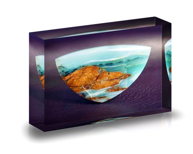 Print of Landscape Agate from British Columbia, Canada, displayed in acrylic block.