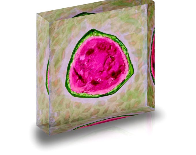 Print of original art featuring hand- drawn Tourmaline displayed in acrylic block.