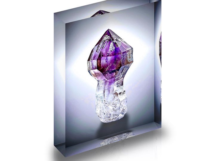 Print of Amethyst Scepter from Namibia for display in acrylic block.
