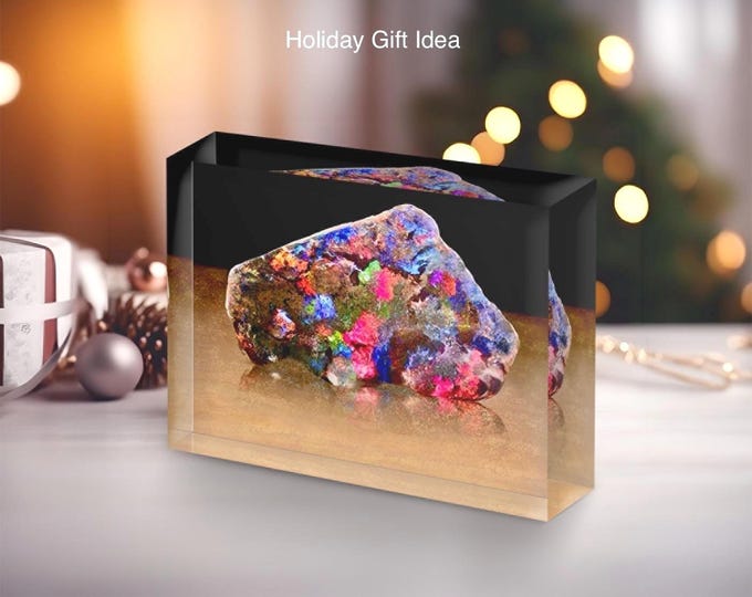 Giclee print of Andamooka Opal displayed in acrylic block.